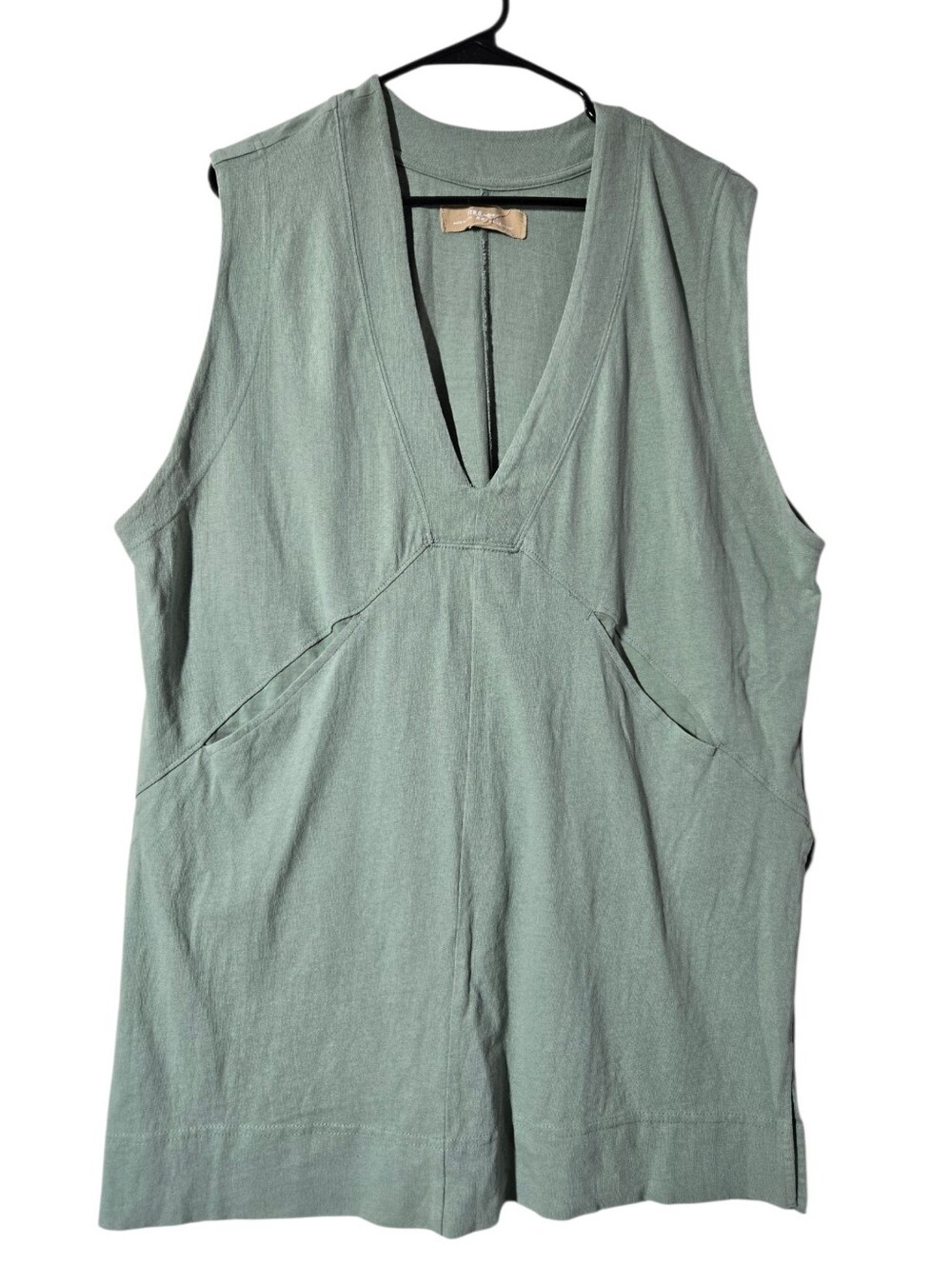Free People free-est Lissa Tunic Top Green Slits Pockets Cotton Relaxed Medium